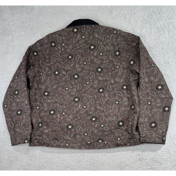 DICKIES Ellis Floral Print Duck Brown Canvas Mens XL Jacket Corduroy Collar - Picture 4 of 16